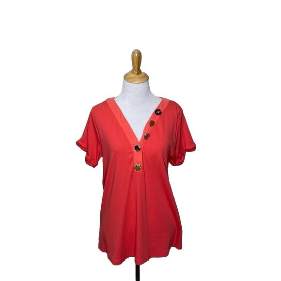 Soft Surroundings Bevvie Button Top Short Sleeve Cotton Cayenne Size Small - Picture 1 of 8